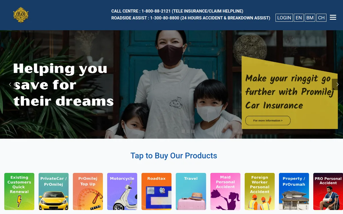 Pacific and Orient Insurance website homepage